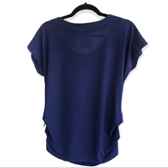 AUW Navy Blouse with Unique Button Shoulders and Side Ruching Vintage - Picture 2 of 6